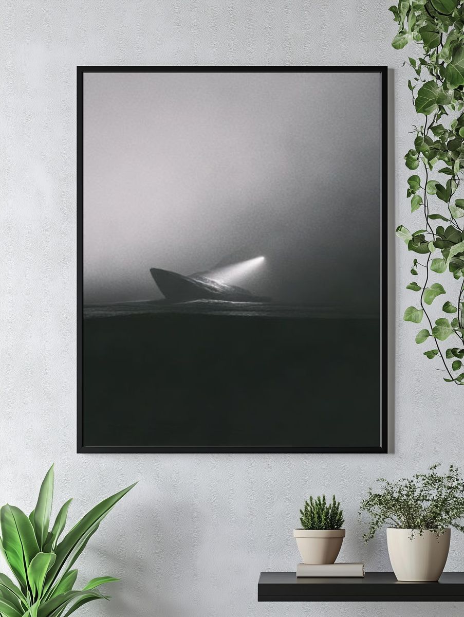 Misty Whale Surfacing Poster. — room view 4