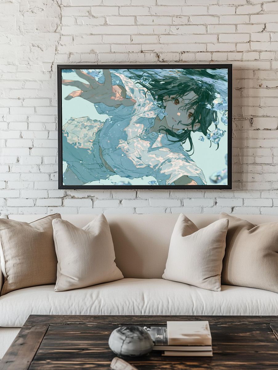 Underwater Girl Digital Art Poster. — room view 1