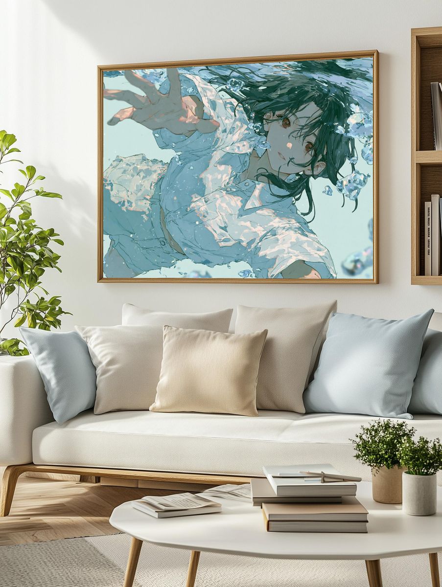 Underwater Girl Digital Art Poster. — room view 2