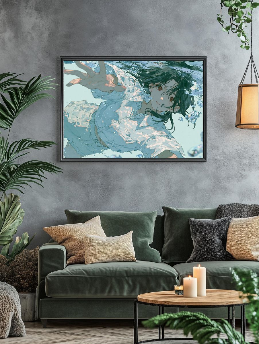 Underwater Girl Digital Art Poster. — room view 4