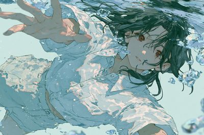 Underwater Girl Digital Art Poster.