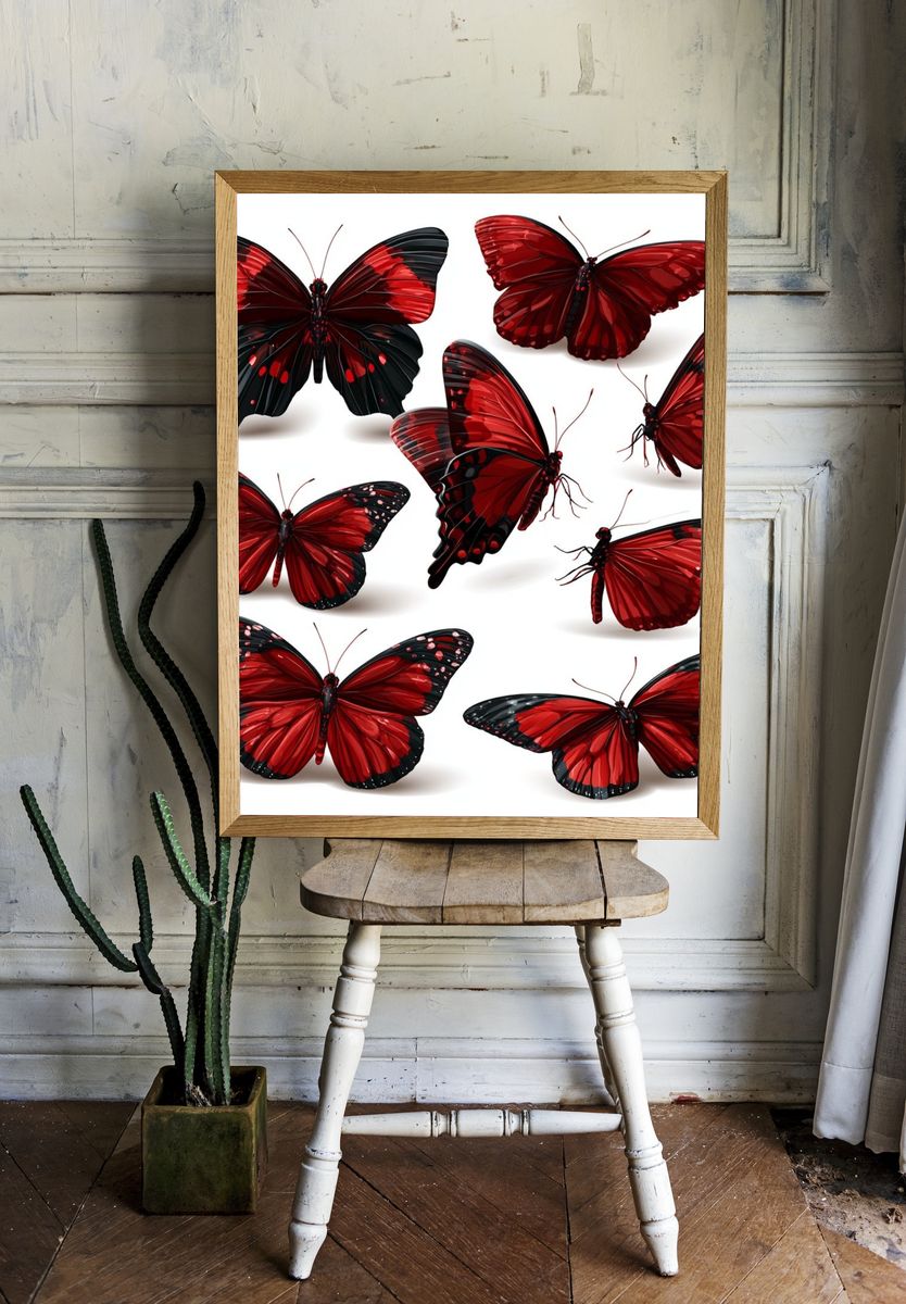 Red Butterfly Collection Illustration Poster. room preview