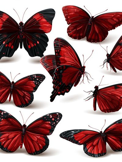 Red Butterfly Collection Illustration Poster.