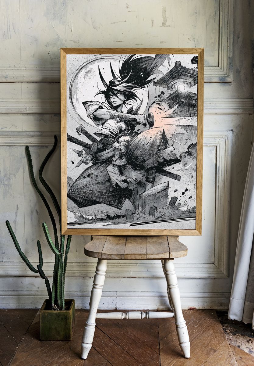 Samurai Warrior Ink Poster. room preview