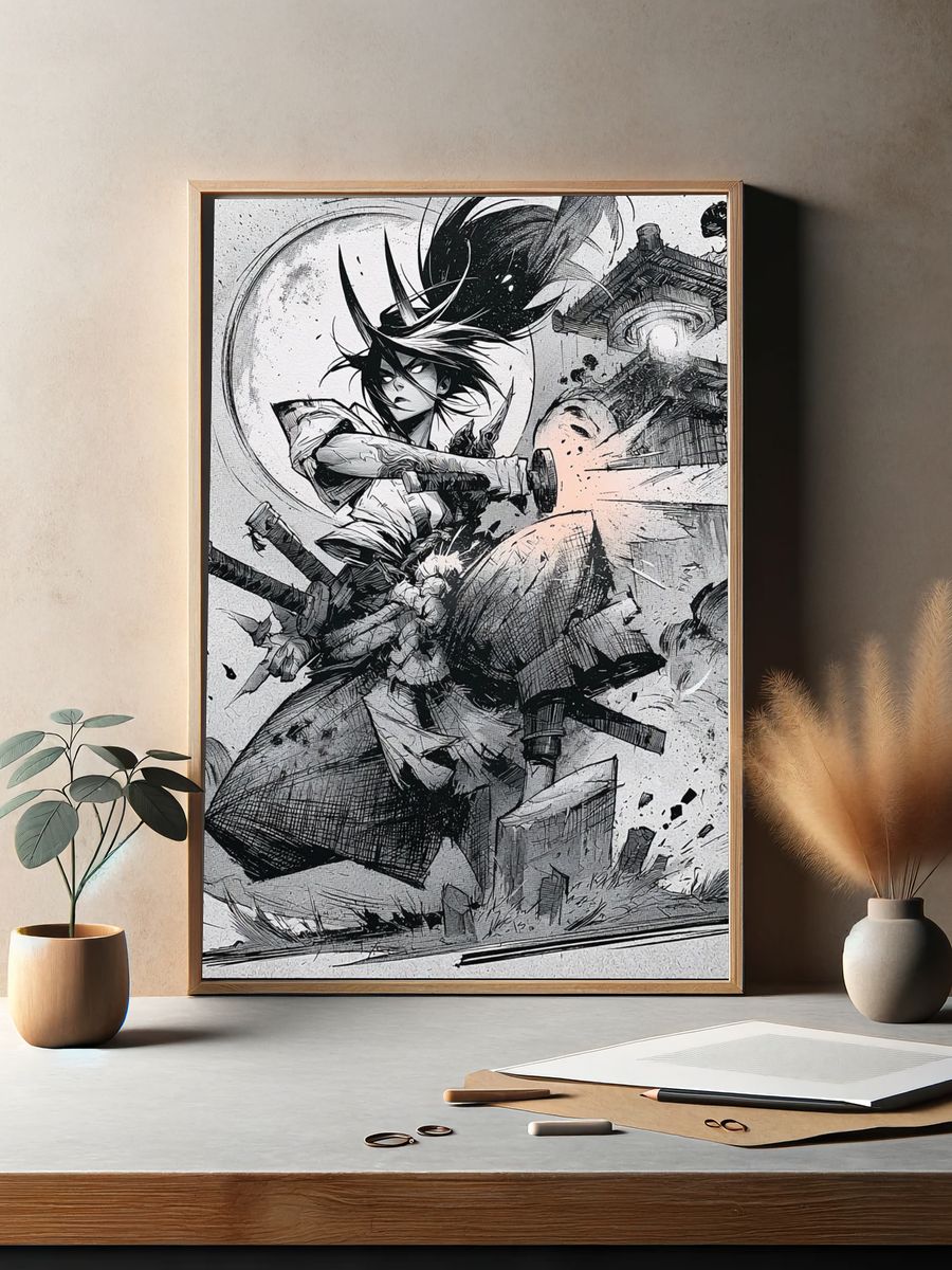 Samurai Warrior Ink Poster. — room view 2