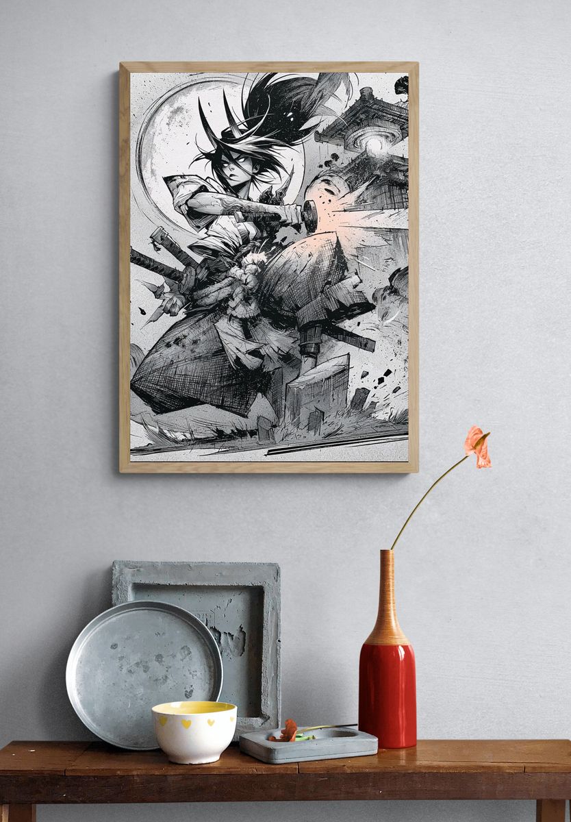 Samurai Warrior Ink Poster. — room view 3