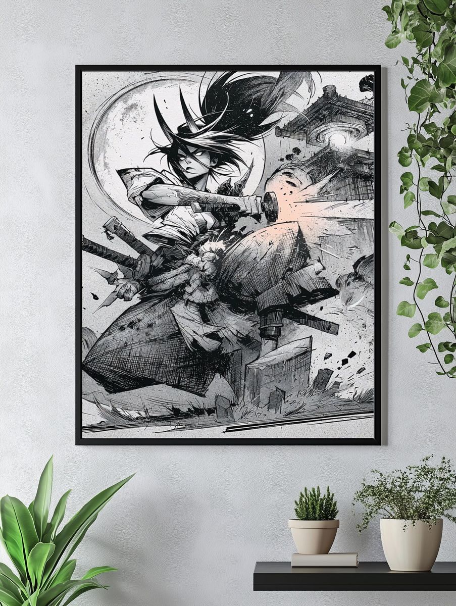 Samurai Warrior Ink Poster. — room view 4