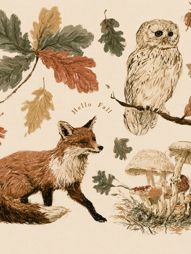 Autumn Woodland Animals Illustration Poster. poster detail
