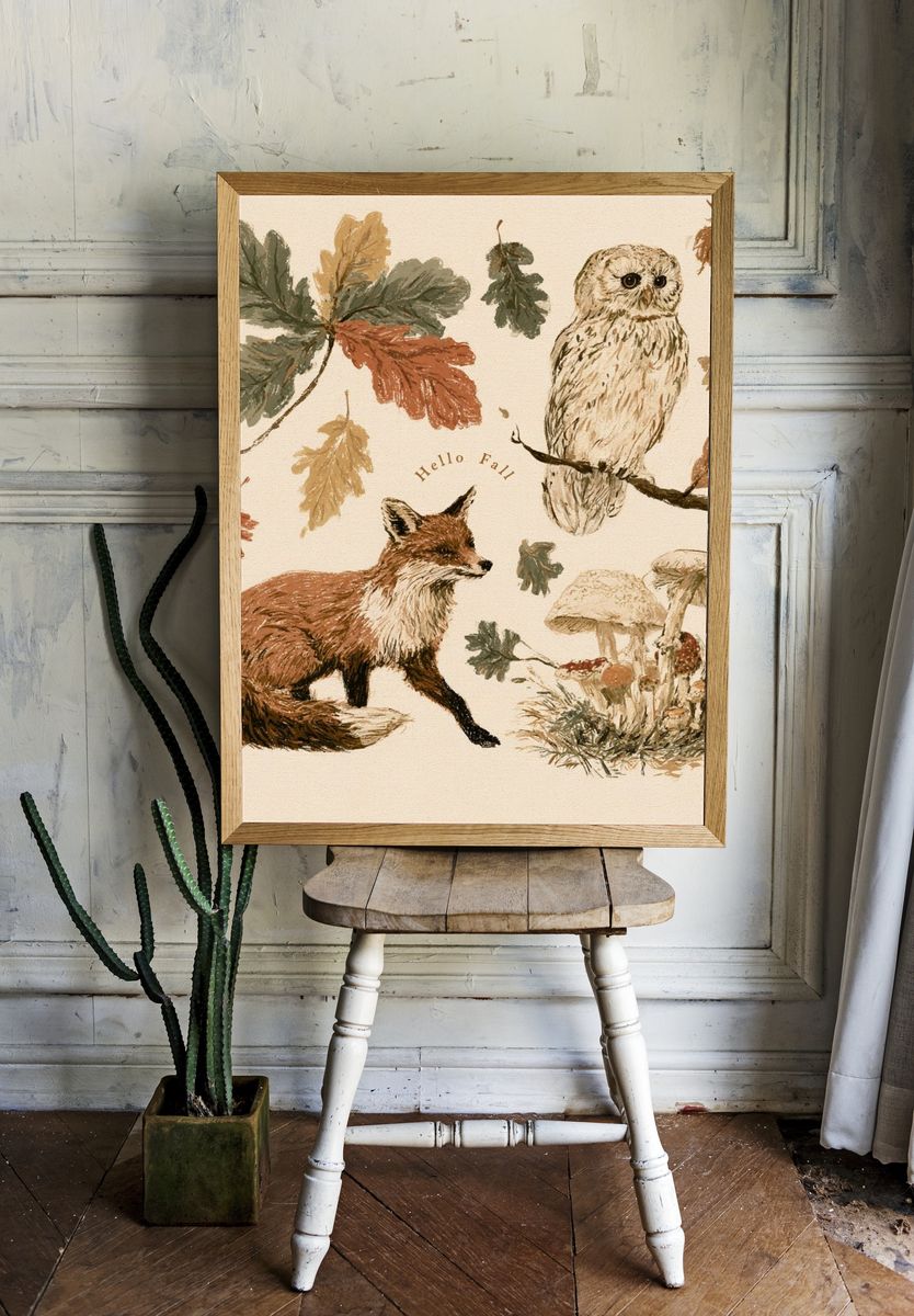 Autumn Woodland Animals Illustration Poster. room preview