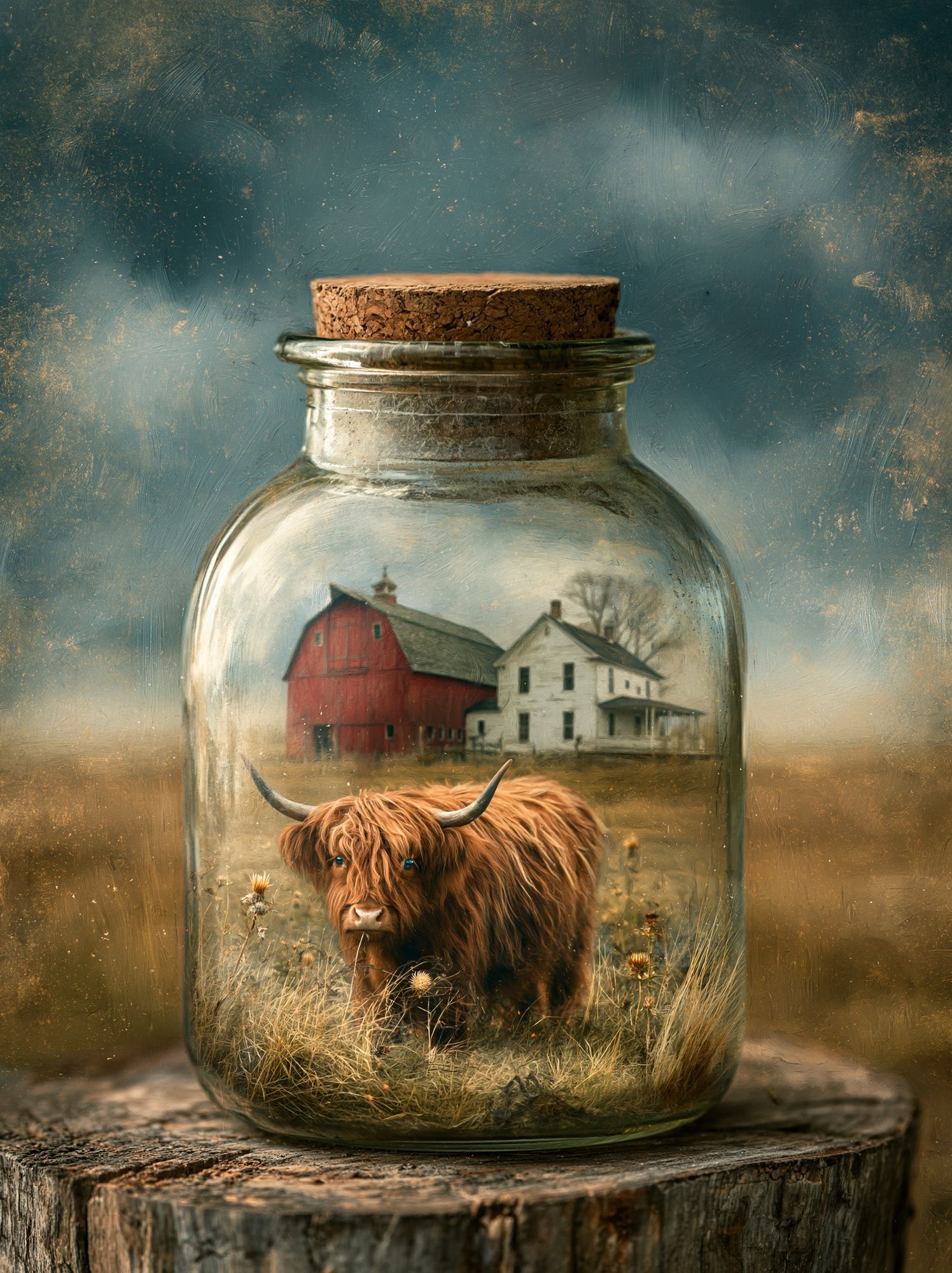 Highland Cow in Jar Illustration Poster. poster detail