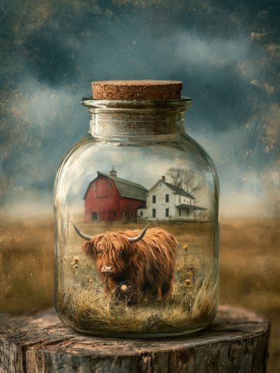Highland Cow in Jar Illustration Poster. poster