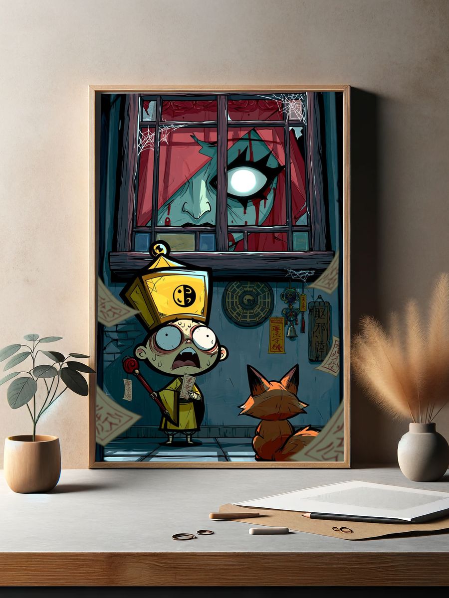 Haunted Fox Spirit Illustration Poster. — room view 2