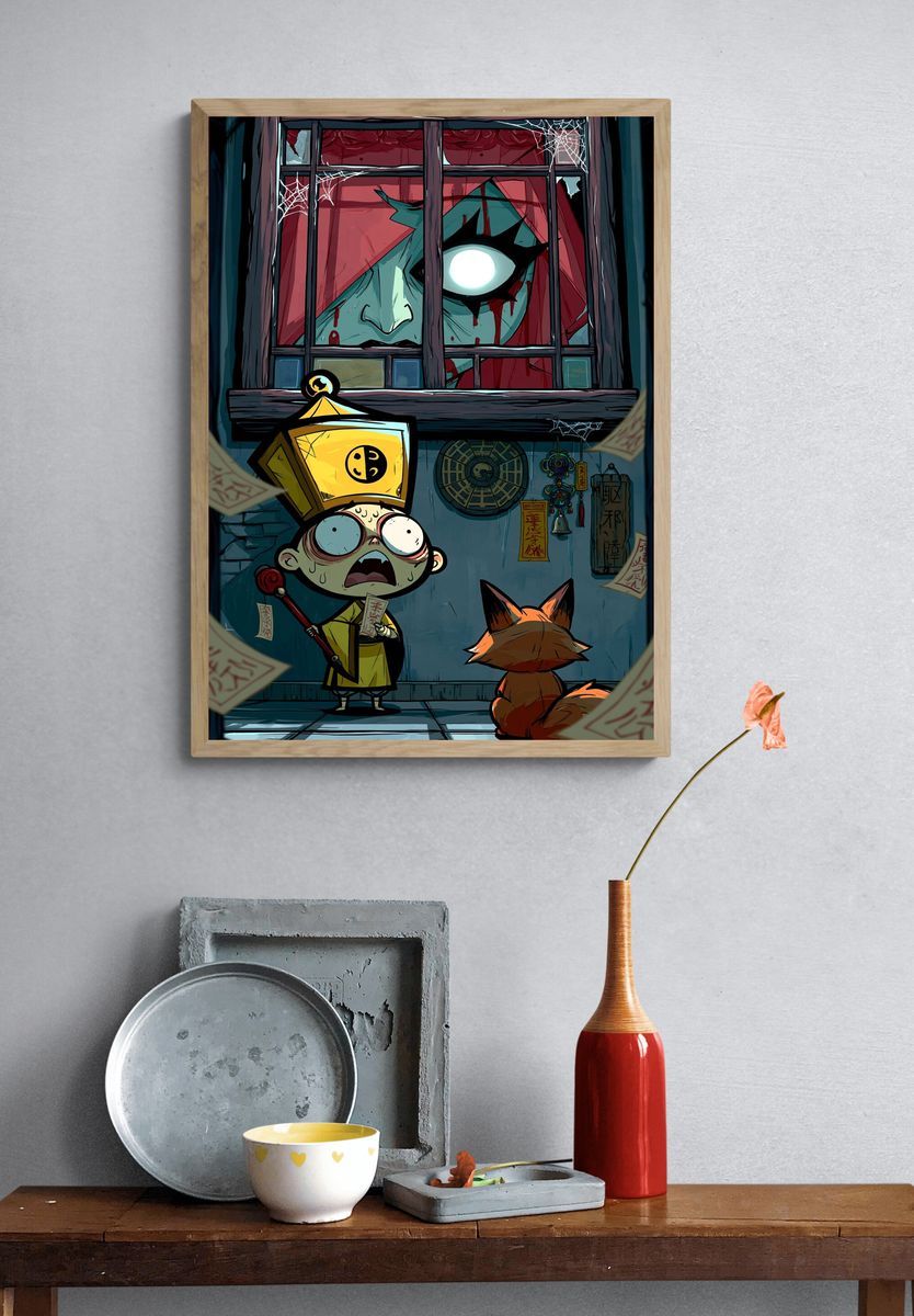 Haunted Fox Spirit Illustration Poster. — room view 3