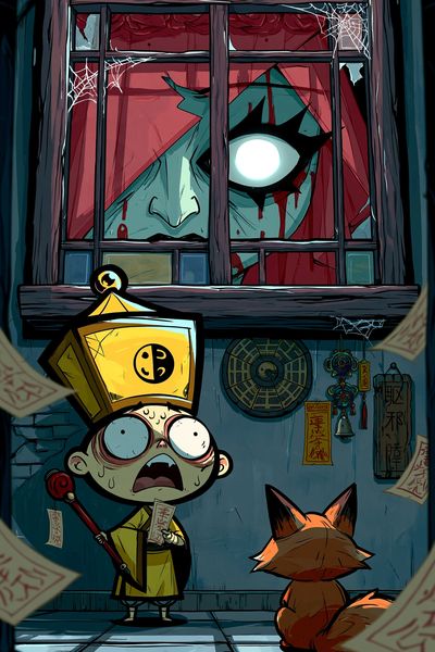 Haunted Fox Spirit Illustration Poster.