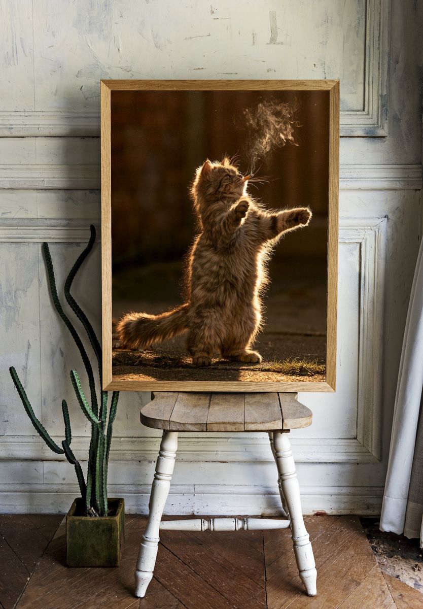 Backlit Smoking Cat Photography Poster. — room view 1