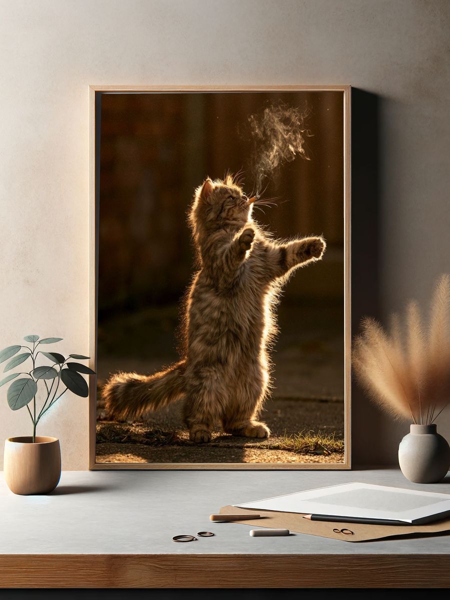 Backlit Smoking Cat Photography Poster. — room view 2