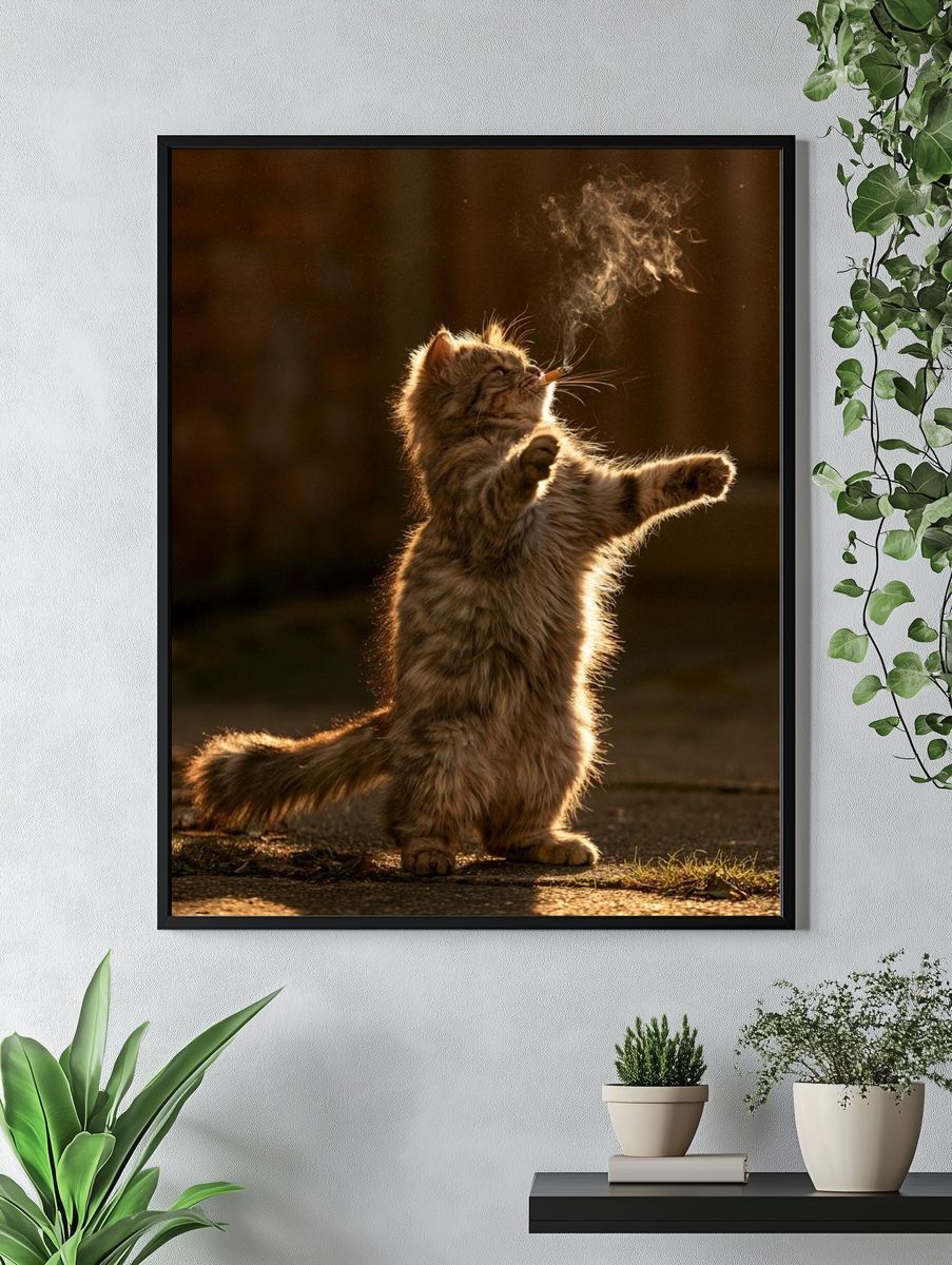 Backlit Smoking Cat Photography Poster. — room view 4
