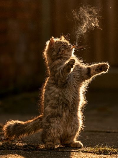 Backlit Smoking Cat Photography Poster.