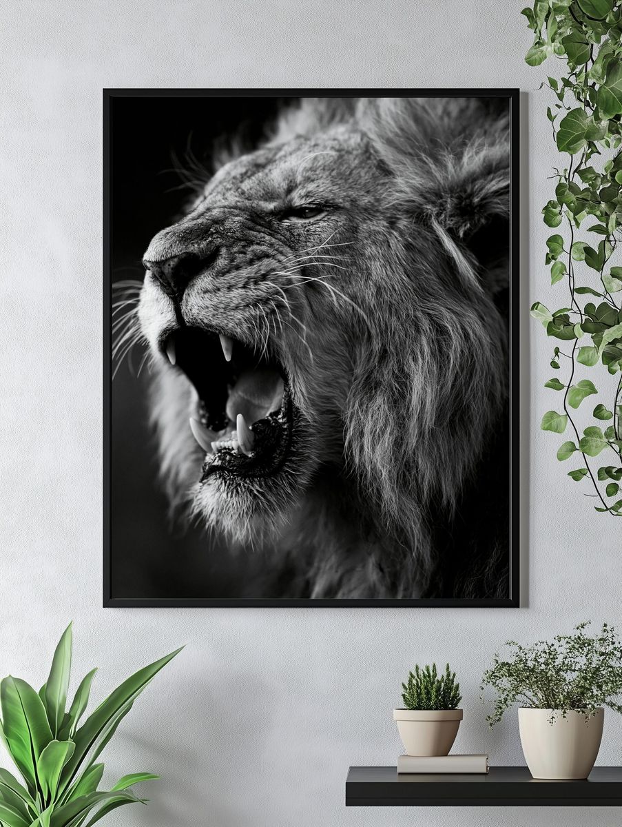 Roaring Lion Black-White Poster. — room view 4