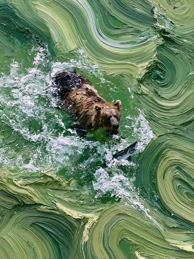 Bear Fishing in Green Waters Poster.