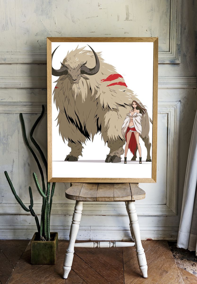 Fantasy Beast and Woman Illustration Poster. room preview