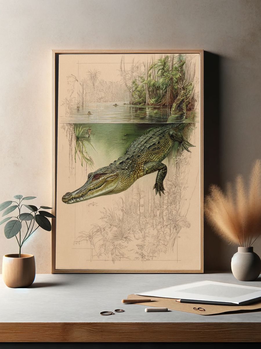 Alligator Swamp Sketch Poster. — room view 2