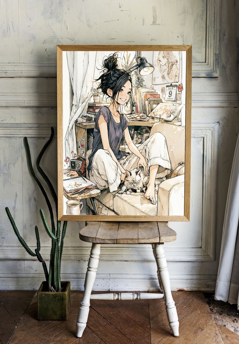 Cozy Anime Studio Girl Poster. — room view 1