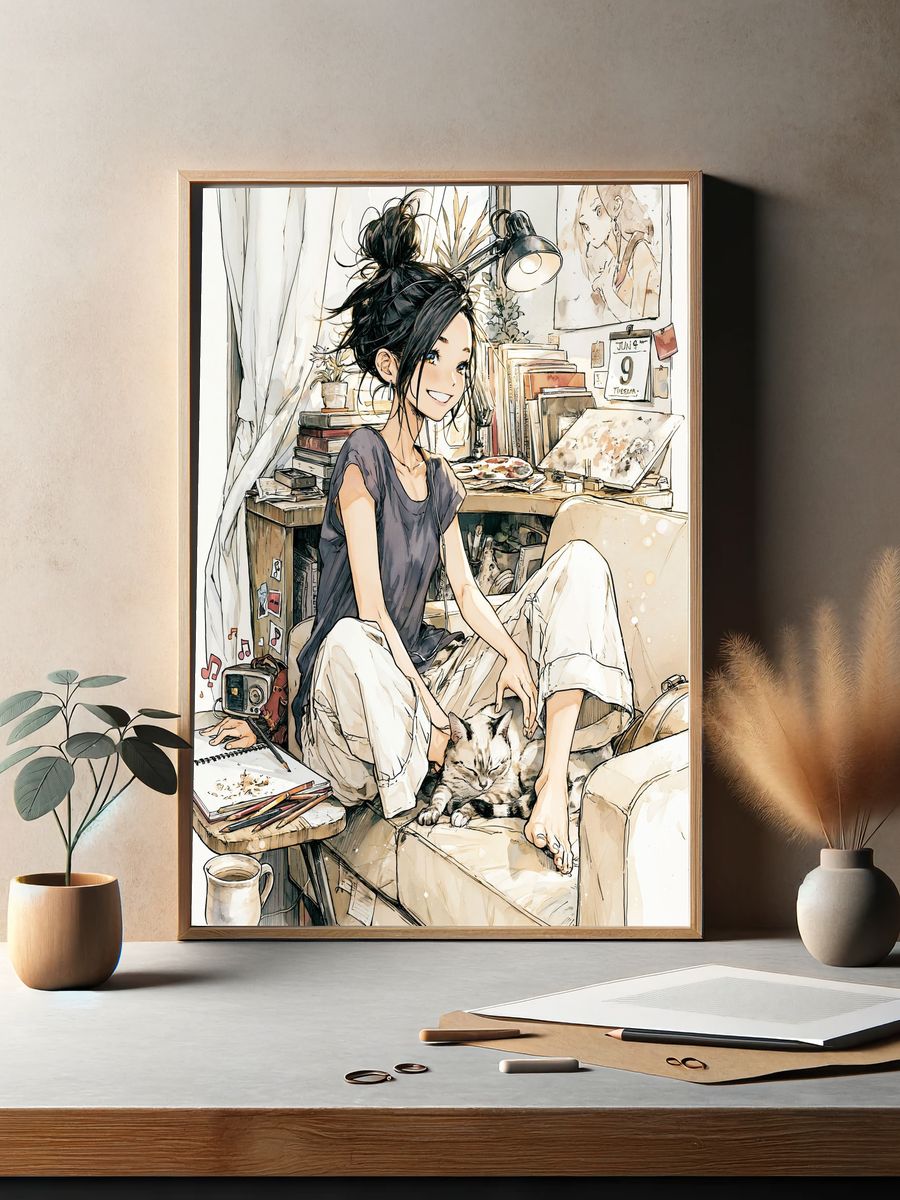 Cozy Anime Studio Girl Poster. — room view 2