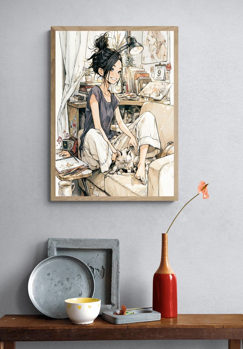 Cozy Anime Studio Girl Poster. — room view 3
