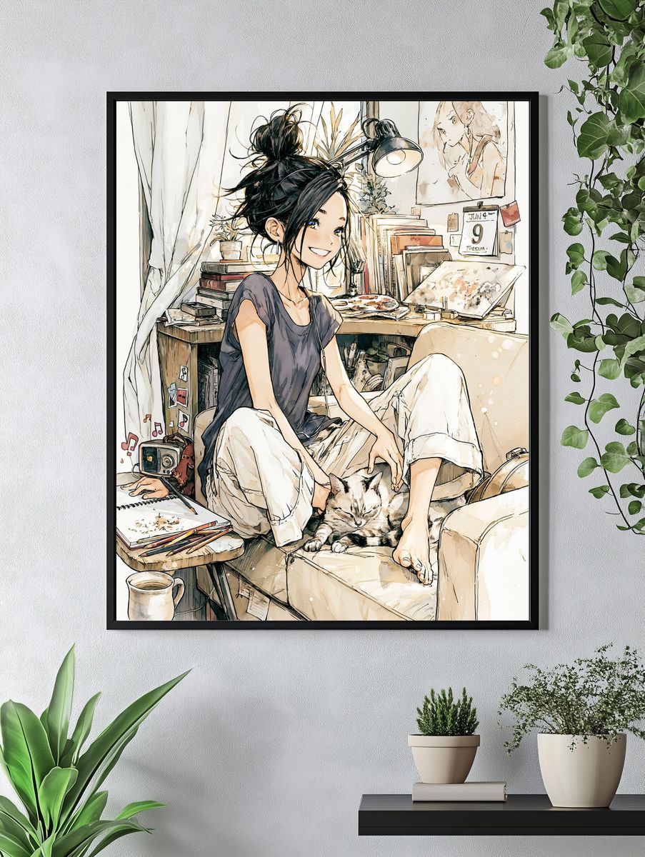 Cozy Anime Studio Girl Poster. — room view 4