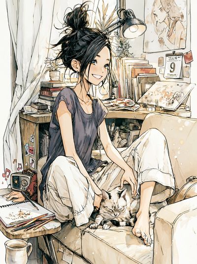 Cozy Anime Studio Girl Poster.