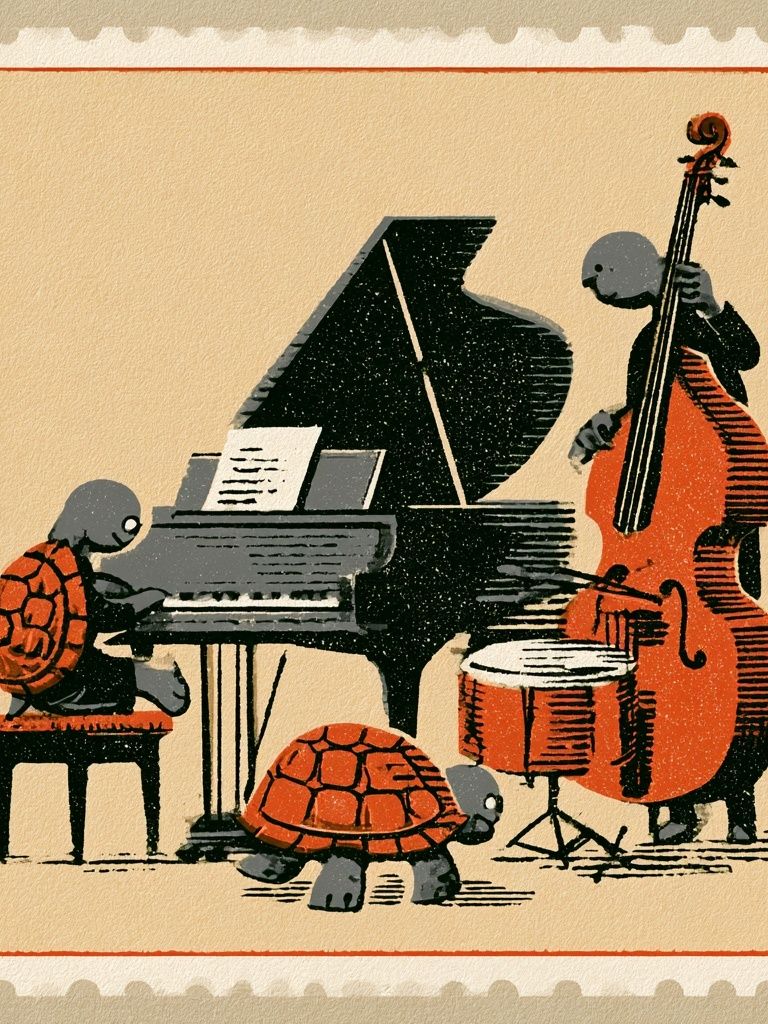 Turtle Jazz Ensemble Vintage Print. poster detail