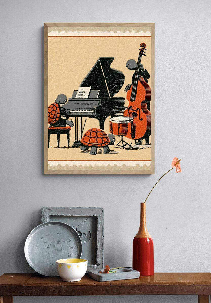 Turtle Jazz Ensemble Vintage Print. — room view 3