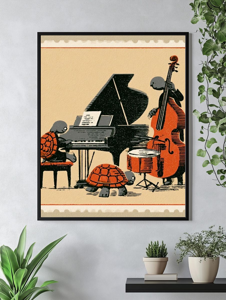 Turtle Jazz Ensemble Vintage Print. — room view 4