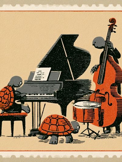 Turtle Jazz Ensemble Vintage Print.