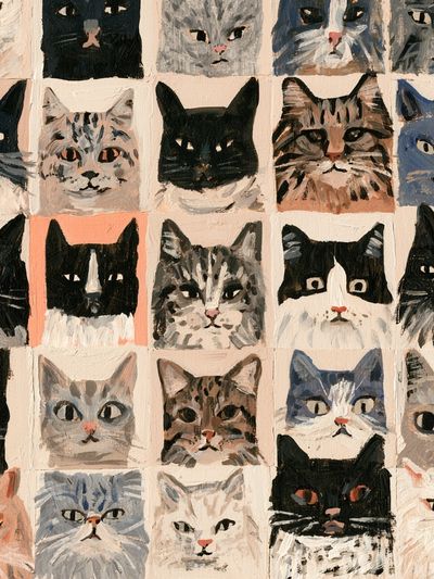 Cat Portrait Grid Illustration Poster.