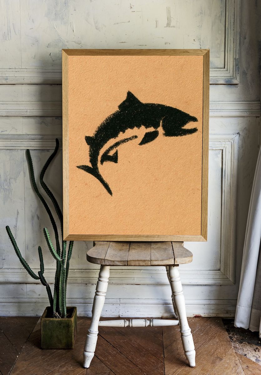 Jumping Dolphin Ink Print. room preview