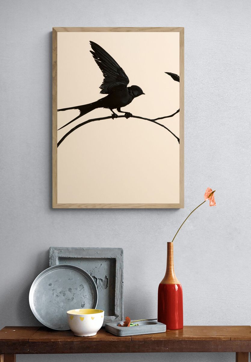 Black Bird Silhouette Botanical Print. — room view 3