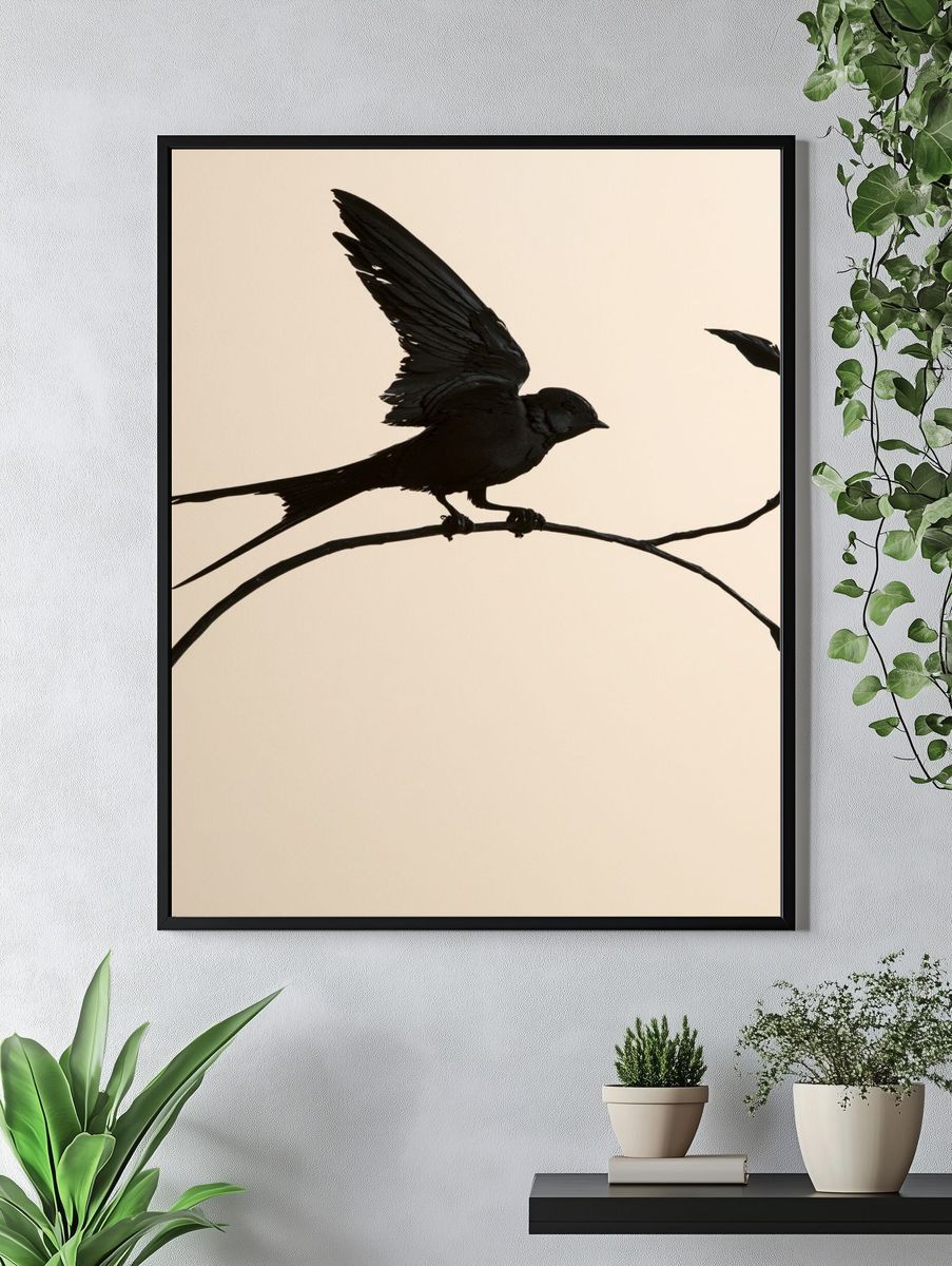 Black Bird Silhouette Botanical Print. — room view 4