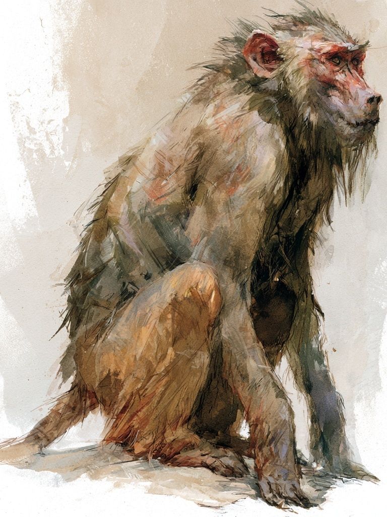 Seated Monkey Watercolor Print. poster — animals art