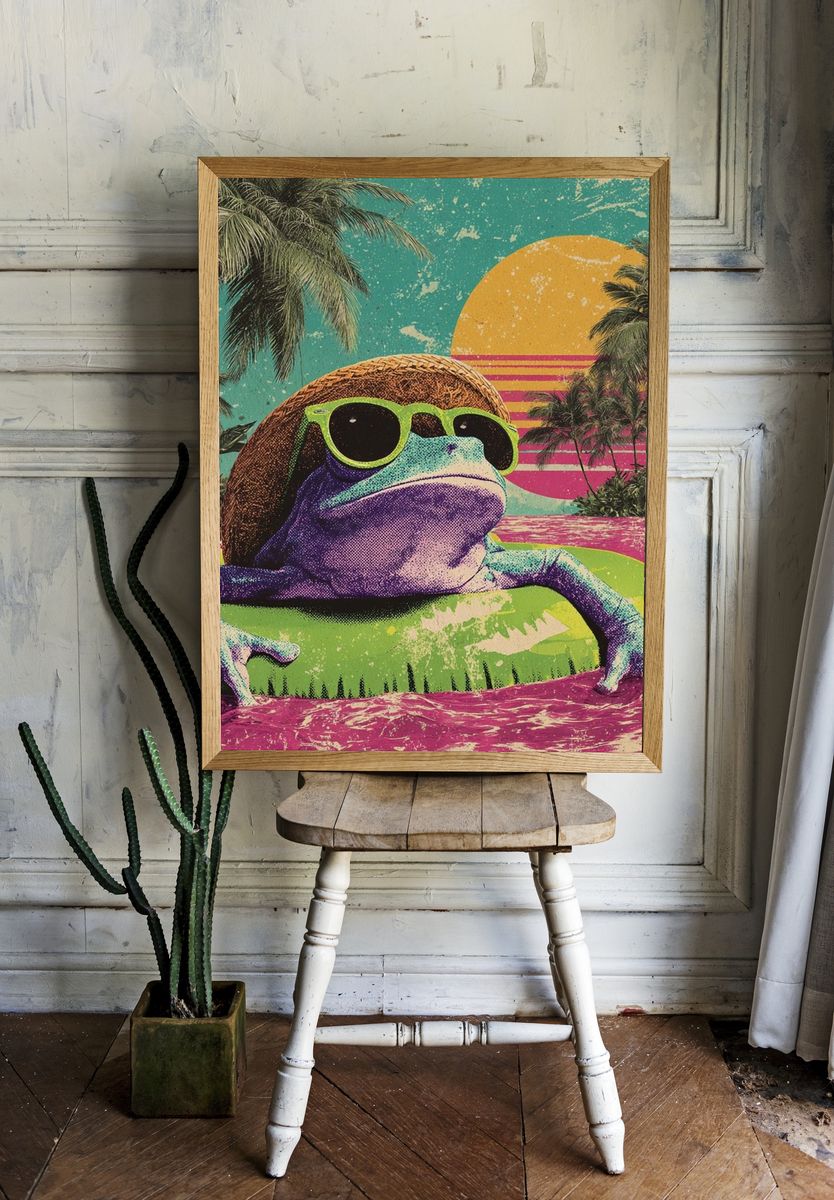 Tropical Frog Retro Poster. room preview