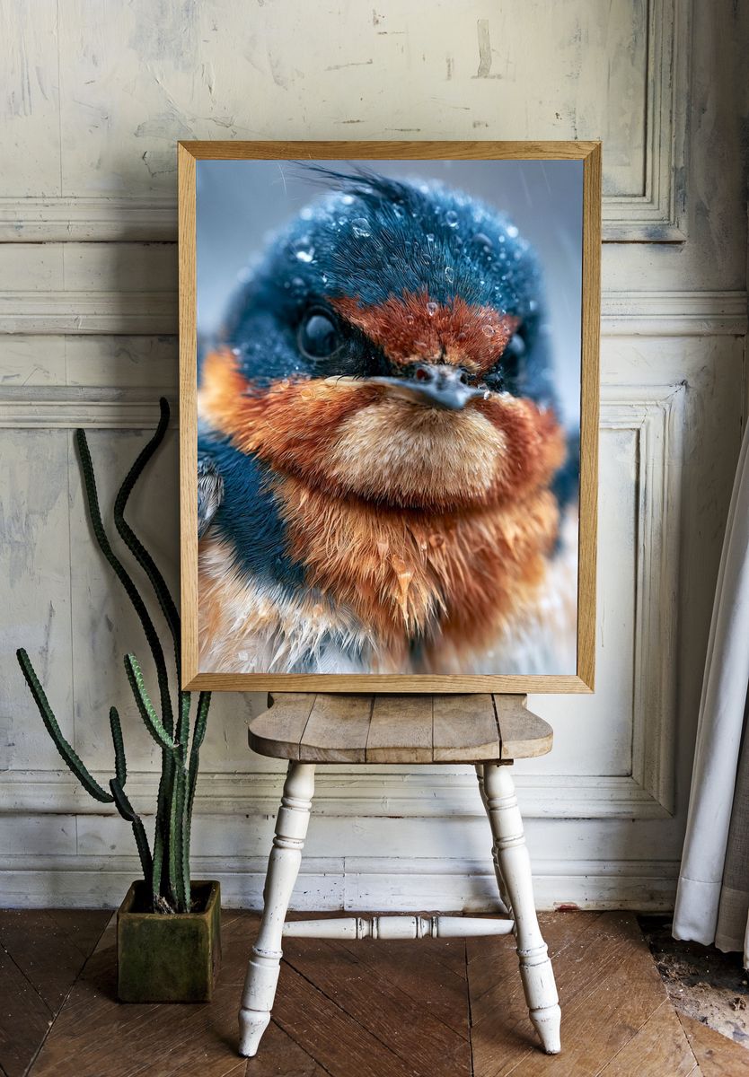 Wet Swallow Portrait Poster. — room view 1