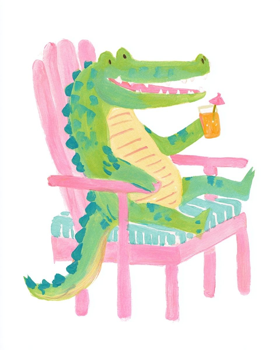 Crocodile in Pink Chair Illustration Poster. poster — animals art