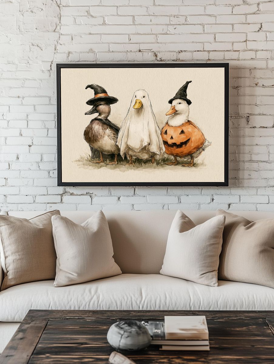 Halloween Ducks Watercolor Poster. — room view 1