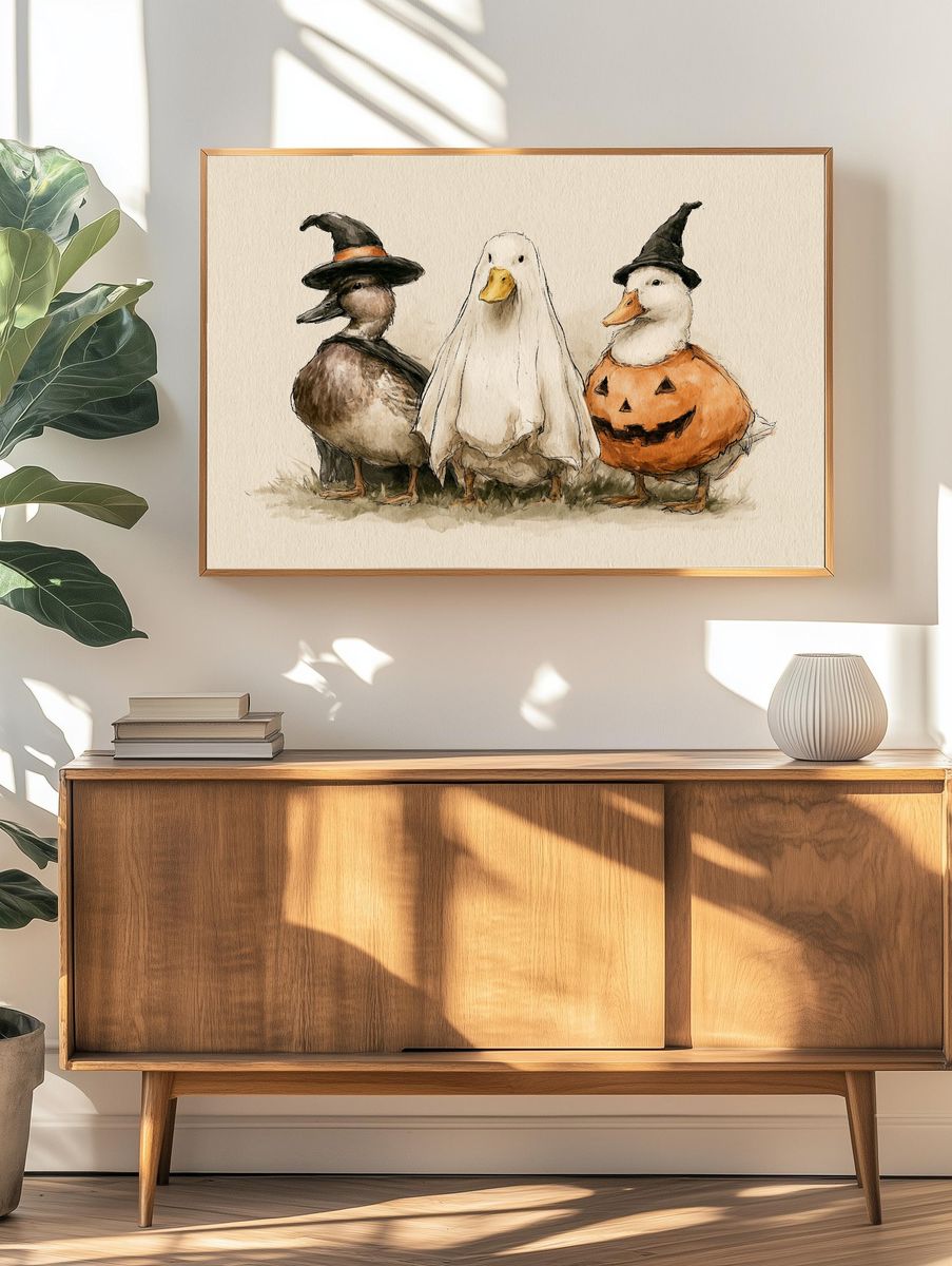 Halloween Ducks Watercolor Poster. — room view 3