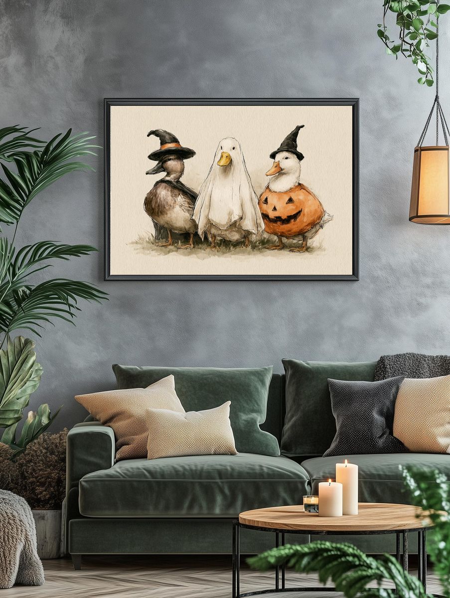 Halloween Ducks Watercolor Poster. — room view 4