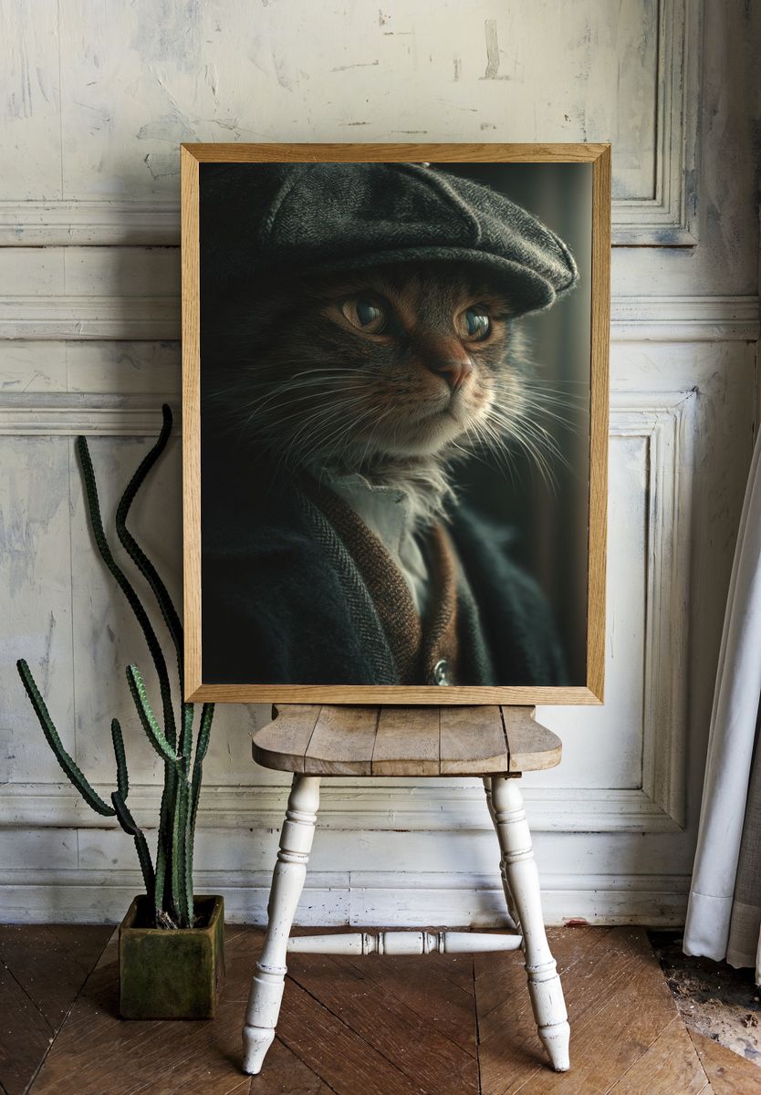 Gentleman Cat Portrait Print. room preview
