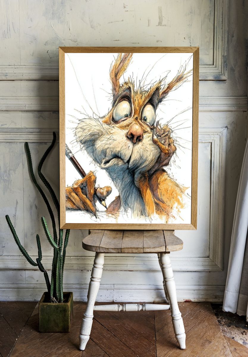 Sketchy Rabbit Portrait Poster. room preview