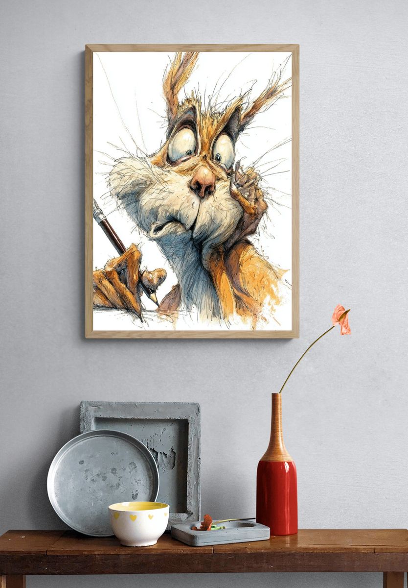 Sketchy Rabbit Portrait Poster. — room view 3