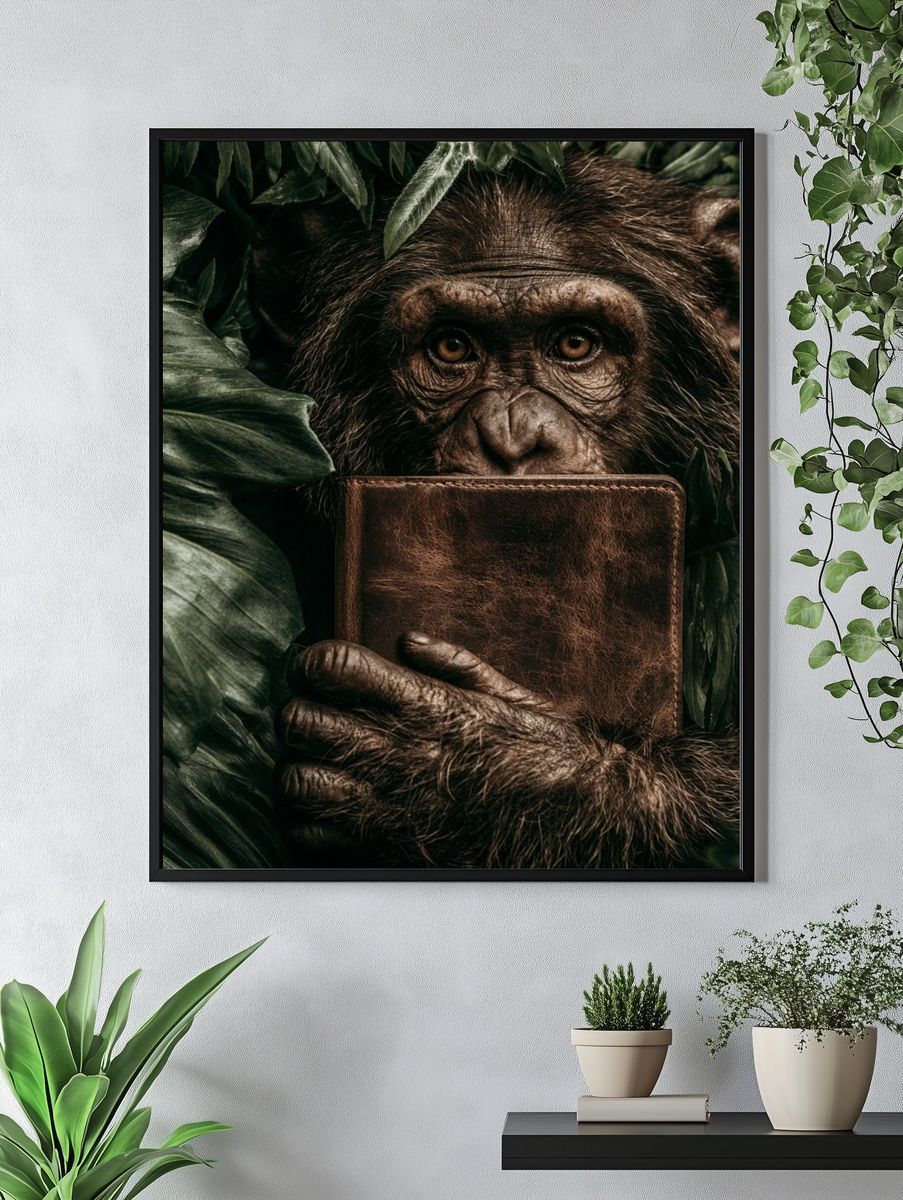 Chimpanzee with Journal Photography Poster. — room view 4